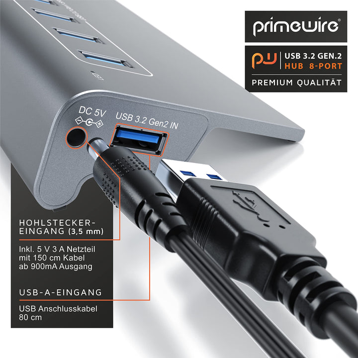 USB 3.2 Gen2 Hub 8-Port Aluminium 10 Gbit/s mit Netzteil - Bild 4