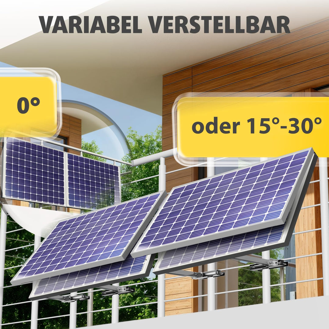 Balkonkraftwerk Halterung eckig Aluminium 0-30° neigbar für 2 Solarmodule - Bild 5