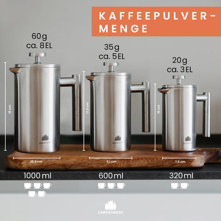 French Press Thermo Edelstahl doppelwandig 320ml / 600ml / 1L - Bild 7