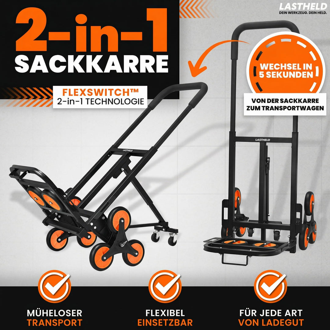 Sackkarre klappbar Treppensteiger 2-in-1 Stahl 150 kg Traglast - Bild 2
