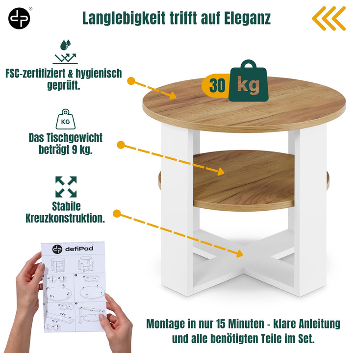 Couchtisch rund Ø53 cm mit Ablage Eiche-Optik Industrial Design - Bild 5