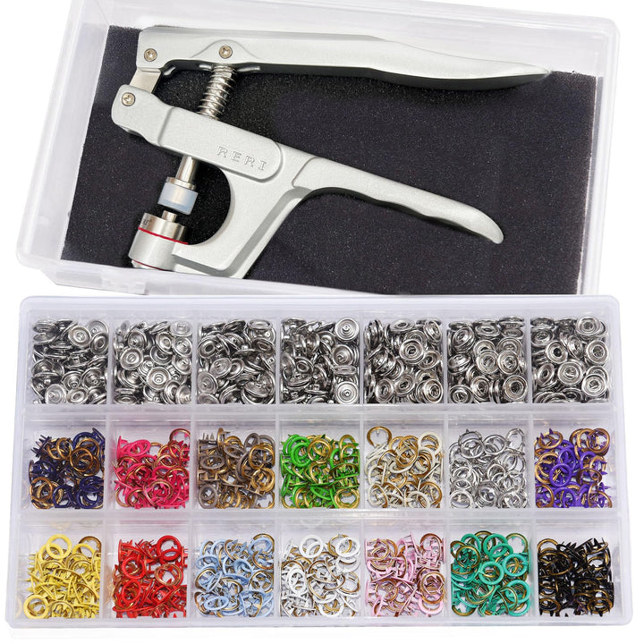 Druckknopf Set mit Zange 9,5mm 280 Sets Jersey Metall 14 Farben