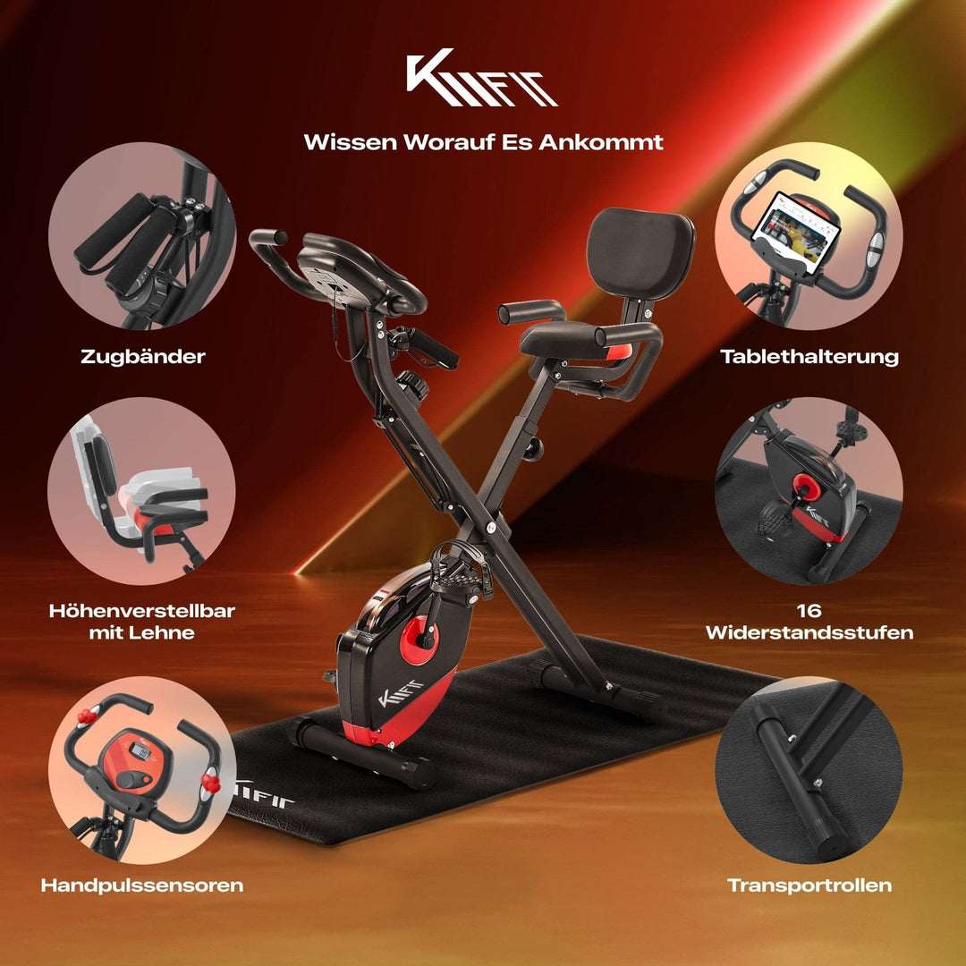 Heimtrainer Fahrrad klappbar 2-in-1 mit Zugbaendern, 16 Stufen - Bild 3