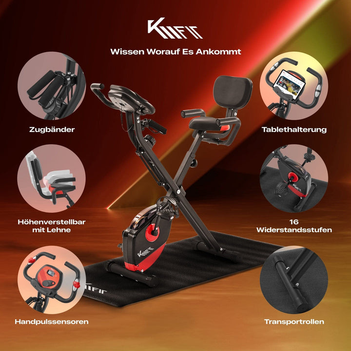 Heimtrainer Fahrrad klappbar 2-in-1 mit Zugbaendern, 16 Stufen - Bild 3