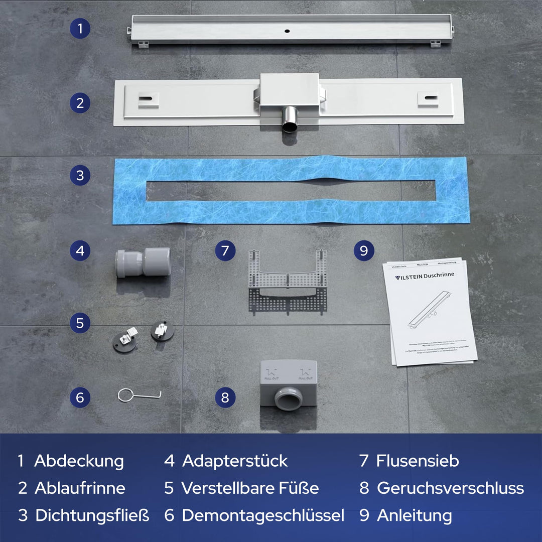 Duschrinne 60 cm befliesbar Edelstahl mit Siphon und Haarsieb - Bild 6