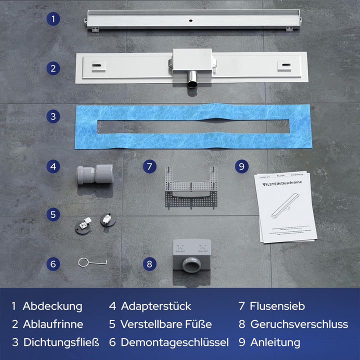 Duschrinne 60 cm befliesbar Edelstahl mit Siphon und Haarsieb - Bild 6