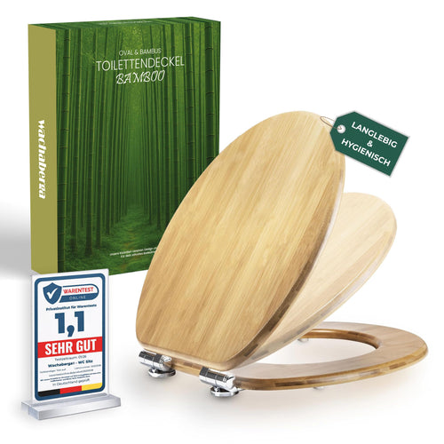 WC-Sitz Bambus oval mit Absenkautomatik, bis 175 kg, Edelstahlscharniere
