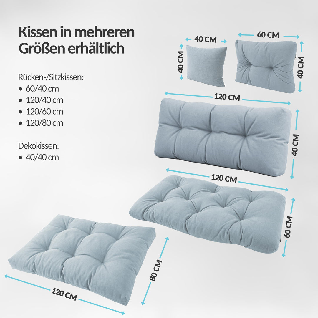 Palettenkissen 2er-Set 120x80 + 120x40 cm Anthrazit Outdoor - Bild 9