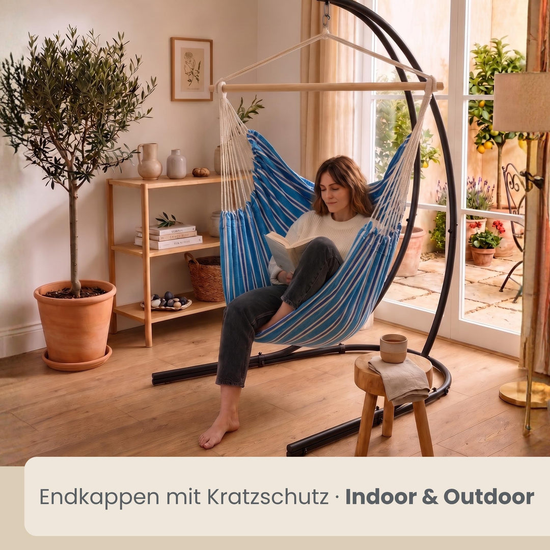 Hängesessel mit Gestell XXL 185x130cm Baumwolle für Garten &amp; Balkon - Bild 8