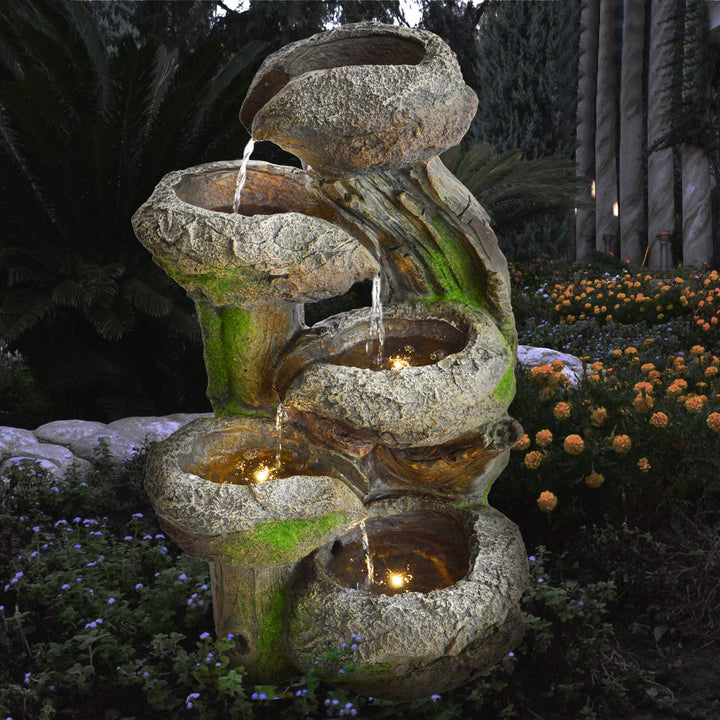 Gartenbrunnen Baumstumpf mit LED-Licht Polyresin Indoor Outdoor 57cm