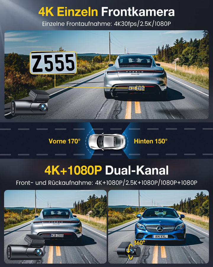 Dashcam Vorne Hinten 4K+1080P mit 5.8GHz WiFi GPS und 64GB SD - Bild 2