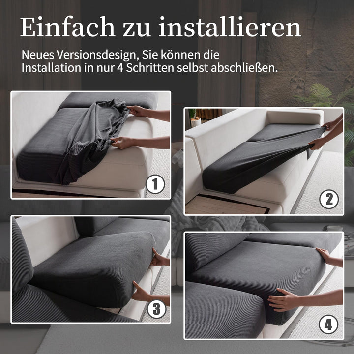 Sofa-Sitzkissenbezug Stretch wasserabweisend rutschfest Dunkelgrau - Bild 7