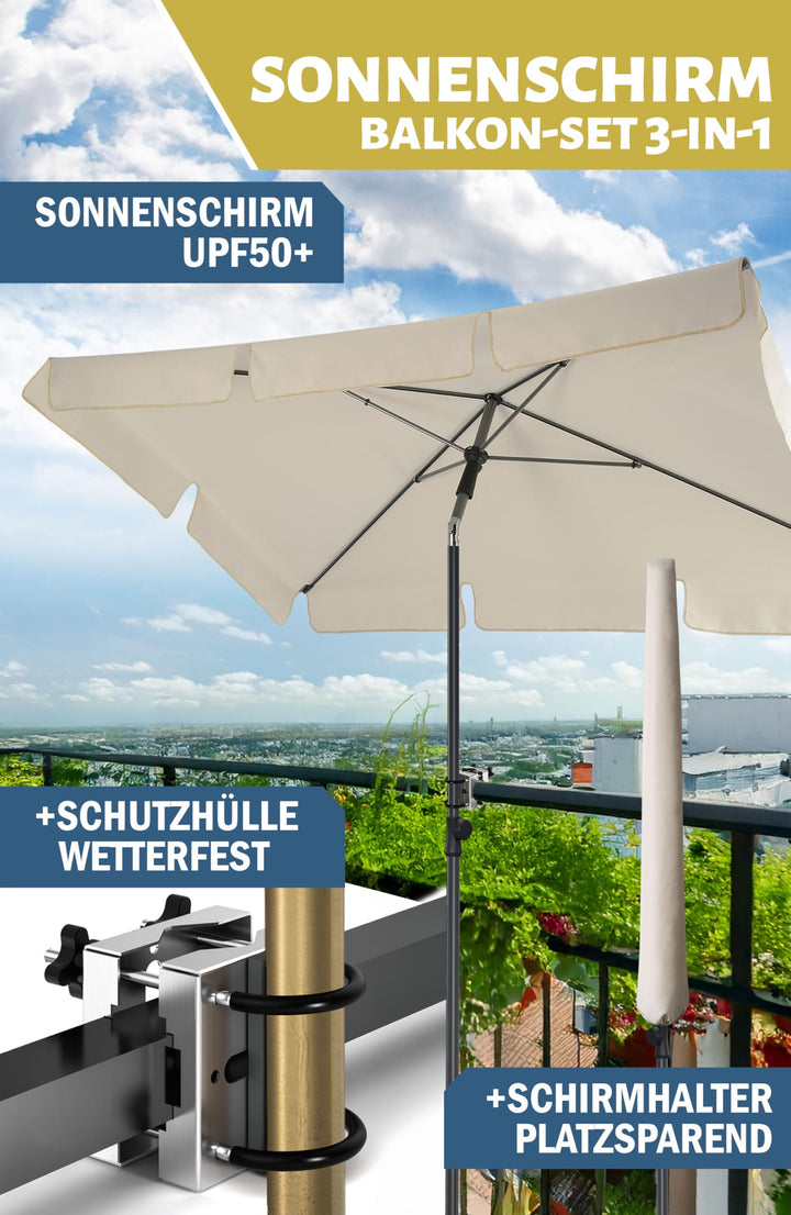 Sonnenschirm Balkon rechteckig 200x125 cm UV50+ 3-in-1 Set mit Halterung - Bild 2