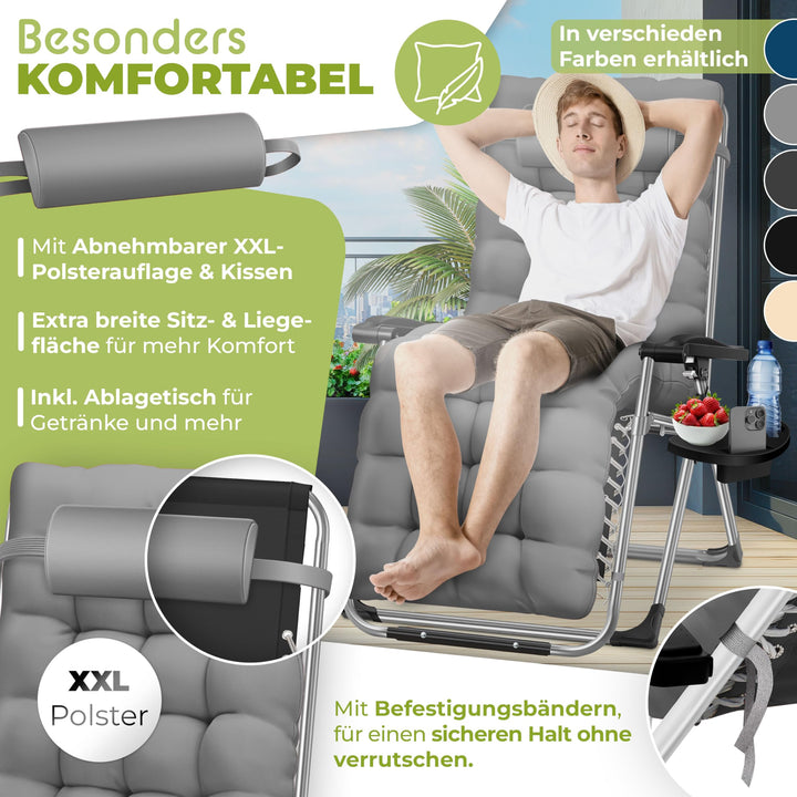 Sonnenliege klappbar 200kg Traglast Teslin-Gewebe mit Nackenkissen grau - Bild 2