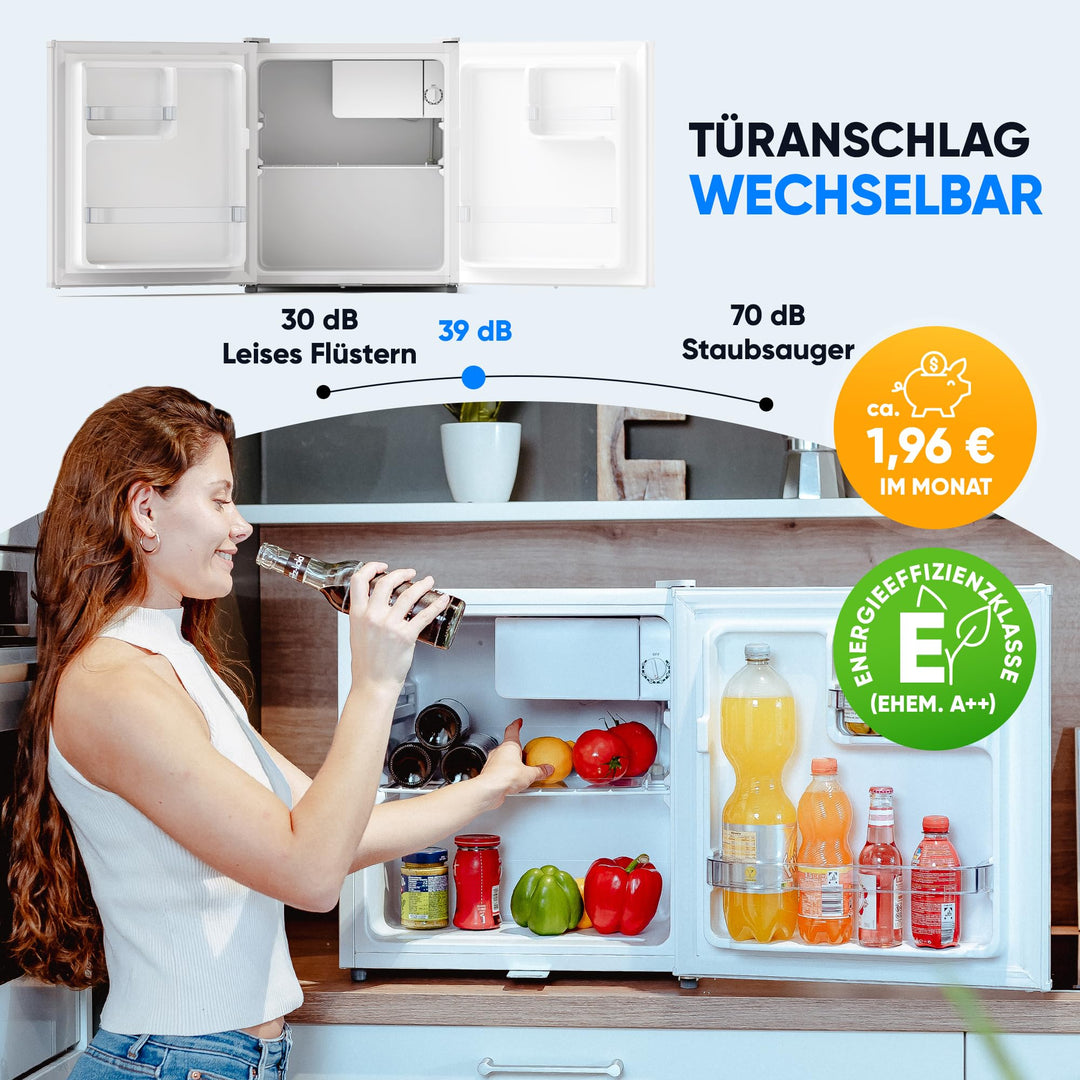 Mini-Kühlschrank 45L mit Frostfach, Schloss &amp; Abtauautomatik, Weiss - Bild 8