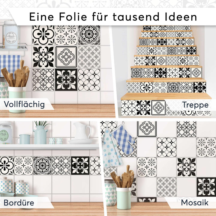 Fliesensticker Mosaik Schwarz-Weiss Vinyl selbstklebend 72er-Set 10x10 cm - Bild 8