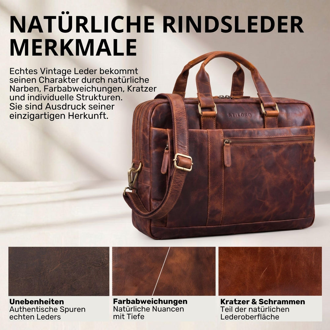 Leder Laptoptasche 15.6 Zoll Vintage Umhängetasche Cognac - Bild 9