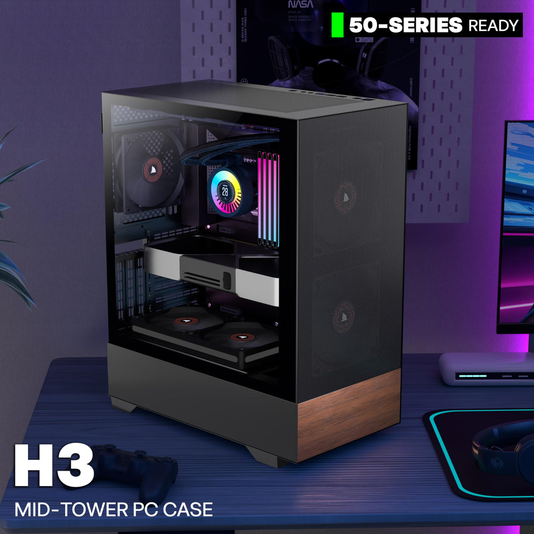 PC Gehäuse Mid Tower ATX Temperglas 3 Lüfter vorinstalliert schwarz - Bild 2