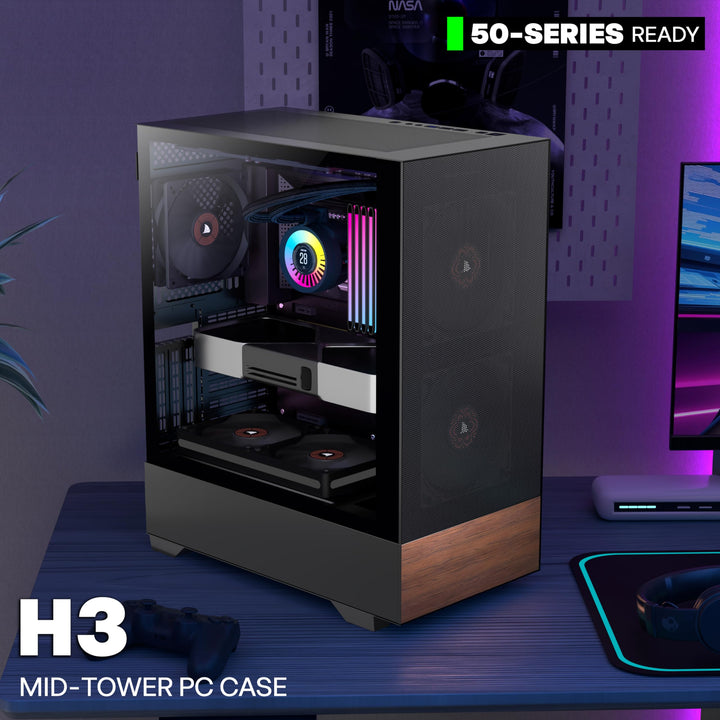 PC Gehäuse Mid Tower ATX Temperglas 3 Lüfter vorinstalliert schwarz - Bild 2
