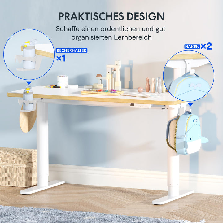 Kinderschreibtisch elektrisch höhenverstellbar 110x52 cm Weiss - Bild 7