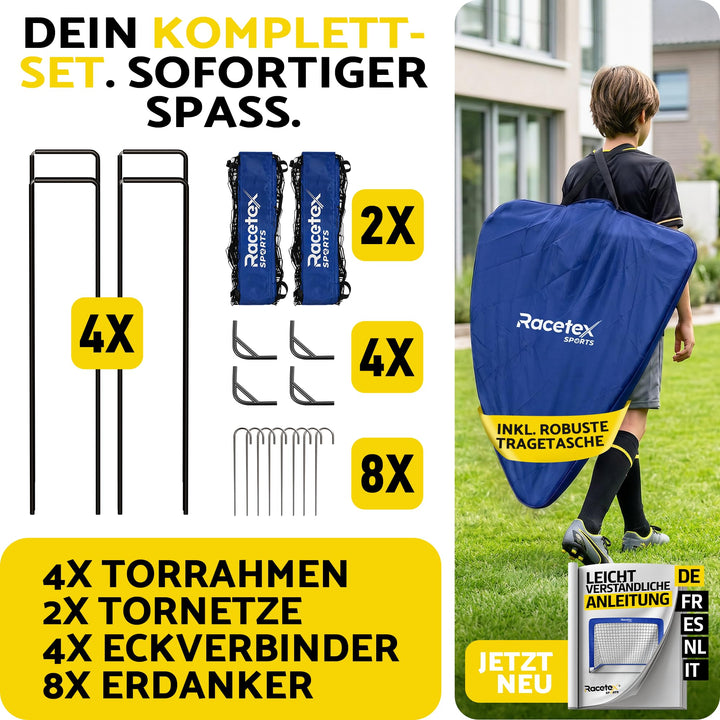 Fussballtor Kinder 2er Set faltbar mit Glasfaserstangen blau - Bild 4