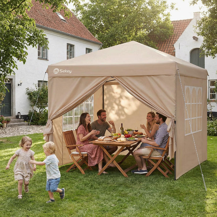 Faltpavillon 3x3 m Pop-Up mit 4 Seitenwänden 420D Oxford khaki - Bild 7