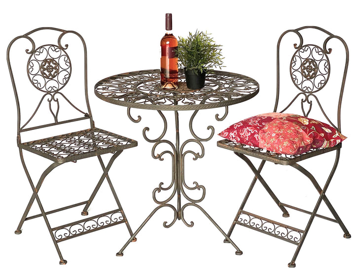 Bistro-Sitzgruppe Eisen Antik klappbar Tisch 70cm mit 2 Stühlen
