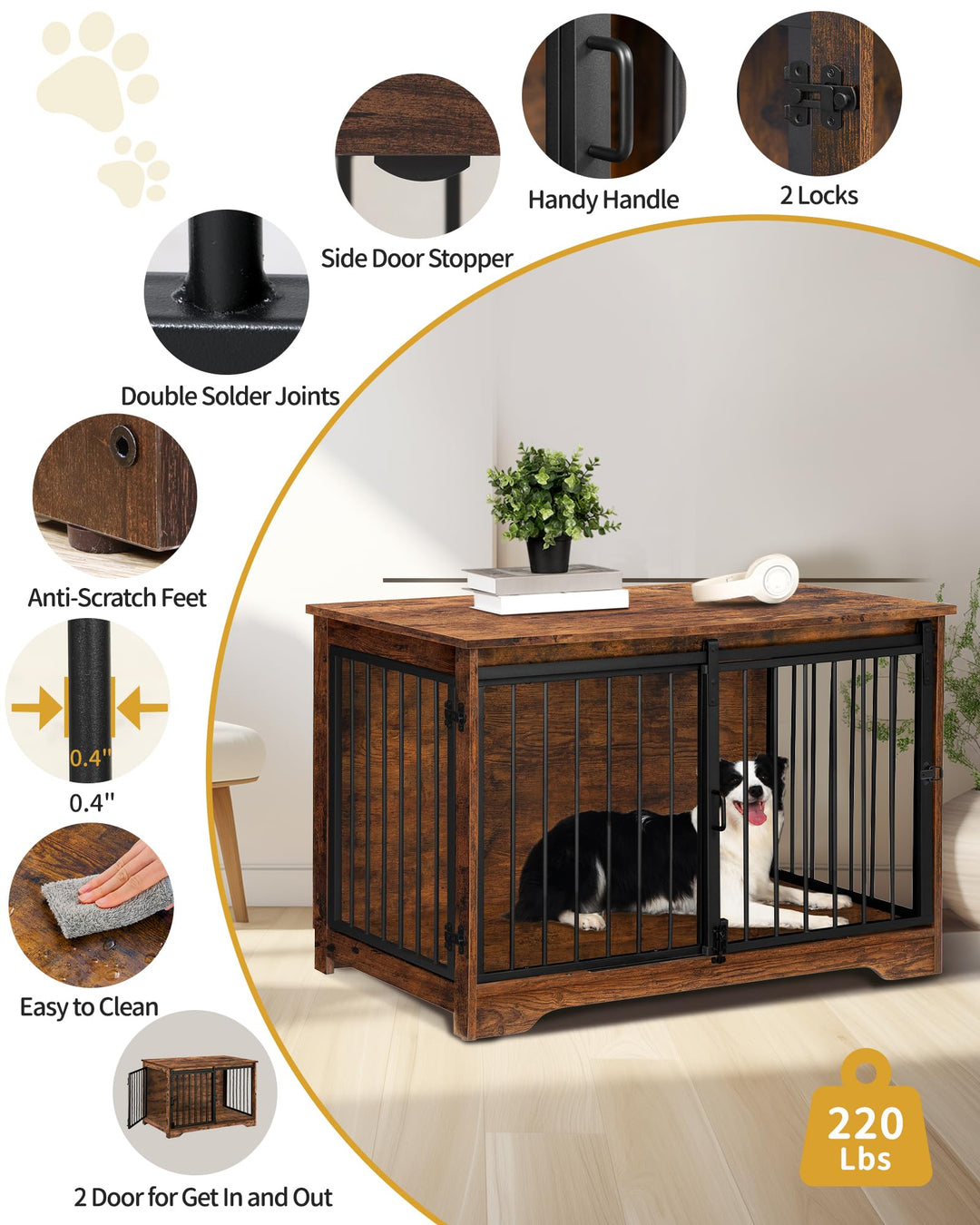 Hundekäfig Möbel Vintage 100 cm mit 2 Türen für mittelgrosse Hunde - Bild 8