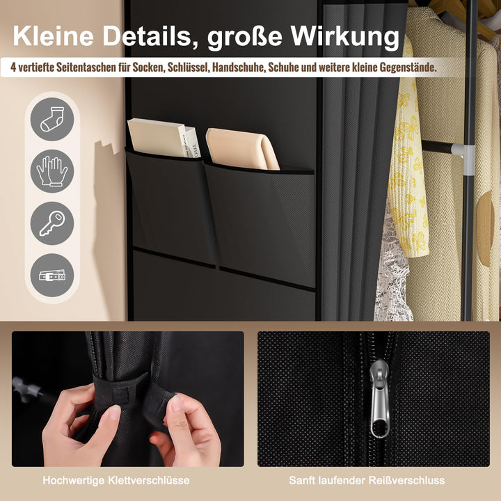Stoffkleiderschrank faltbar mit 4 Kleiderstangen 168x43x162 cm - Bild 6