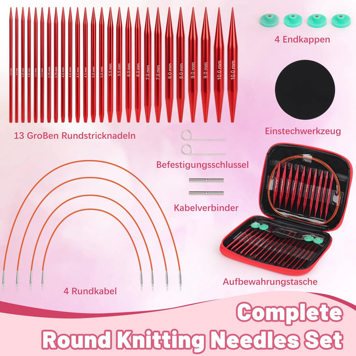 Rundstricknadeln Set austauschbar Aluminium 3,0–10,0 mm 13 Paar - Bild 2