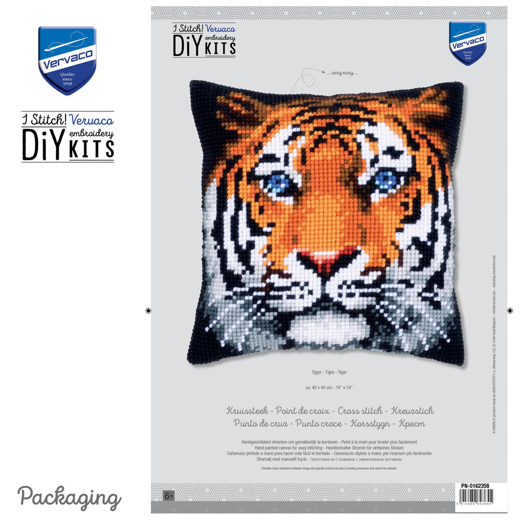 Kreuzstich Set Kissen Tiger vorgedruckt 40x40 cm für Anfänger - Bild 3