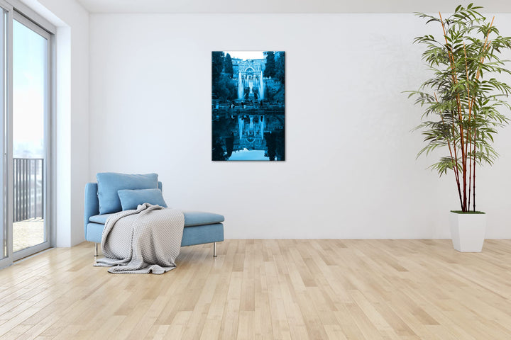 Leinwandbild Brunnen Italien Monochrom Blau 80x60 cm - Bild 4