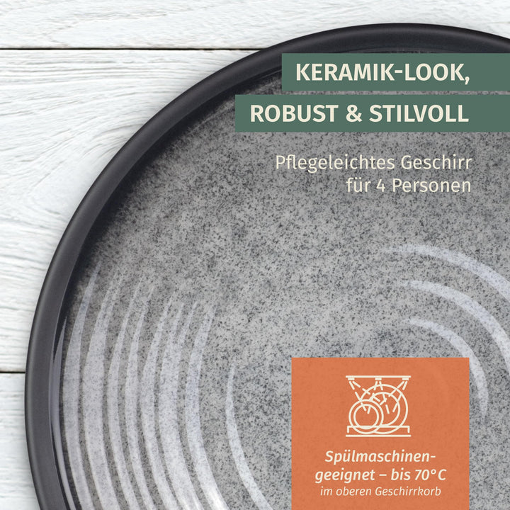 Camping Geschirrset Melamin 12-teilig für 4 Personen Stone Grey - Bild 4