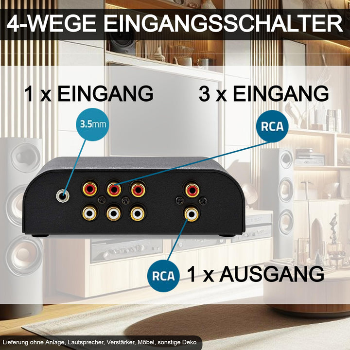 Audio-Eingangsumschalter 4-fach 3x Cinch + 1x Klinke Metallgehäuse - Bild 3