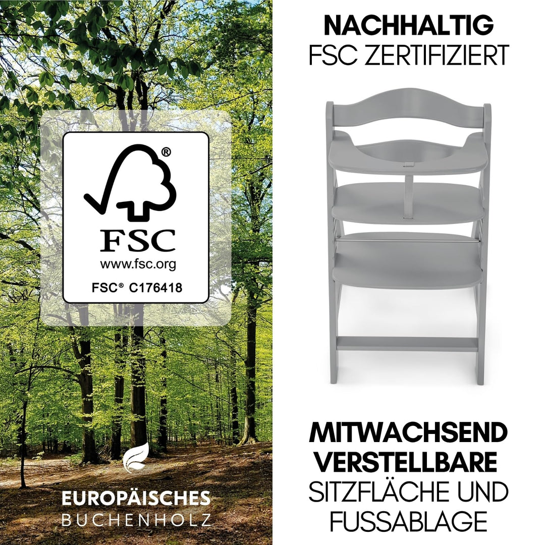 Hochstuhl Holz 4-in-1 Set mit Babywippe und Neugeborenenaufsatz - Bild 6
