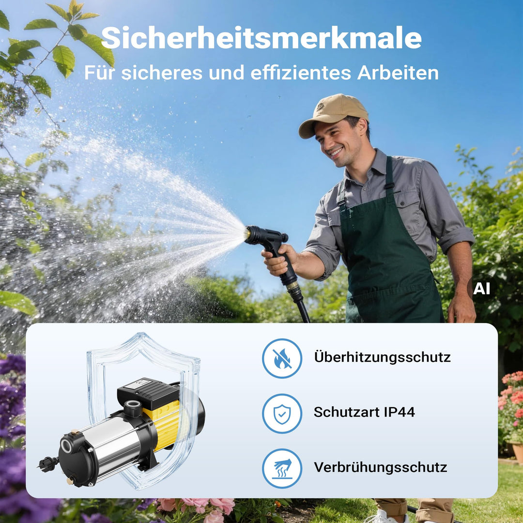 Mehrstufige Kreiselpumpe 900W 6600l/h Förderhöhe 55m Hauswasserwerk - Bild 4