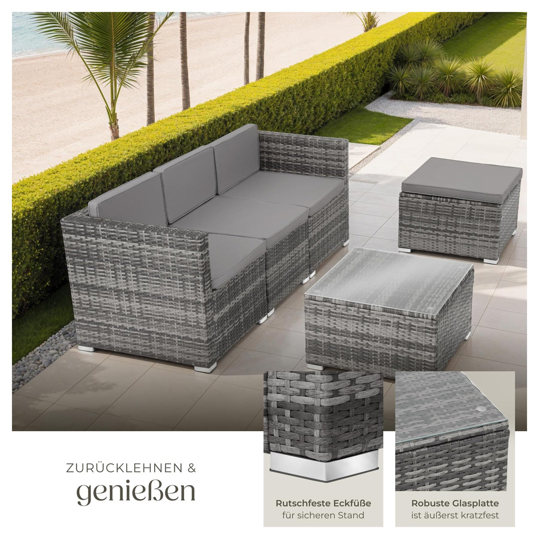 Poly-Rattan Lounge Set 5-teilig grau Stahl für Garten Terrasse - Bild 4