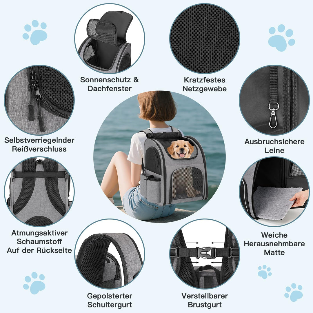 Haustier-Rucksack Oxford bis 10 kg für Hund und Katze Grau - Bild 4