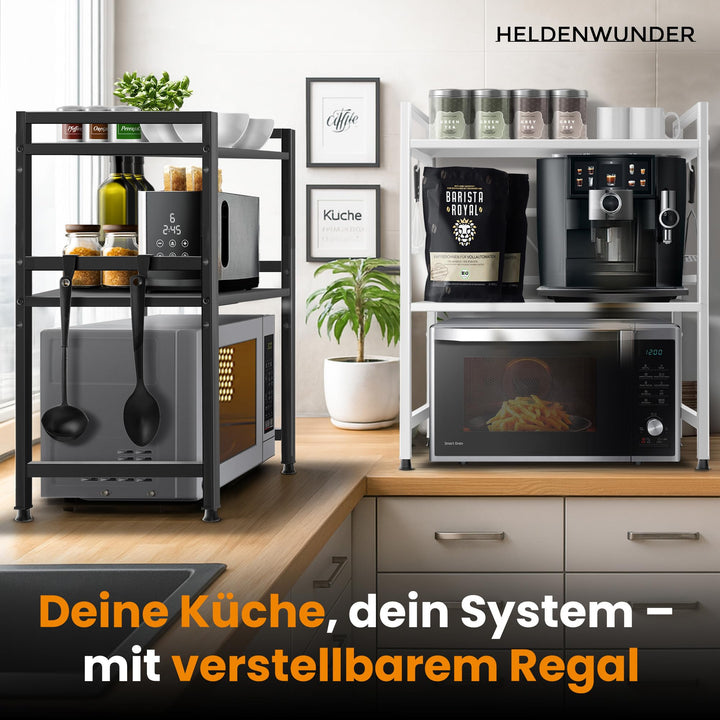 Mikrowellenregal Stahl höhenverstellbar 40-64 cm mit 8 Haken schwarz - Bild 9