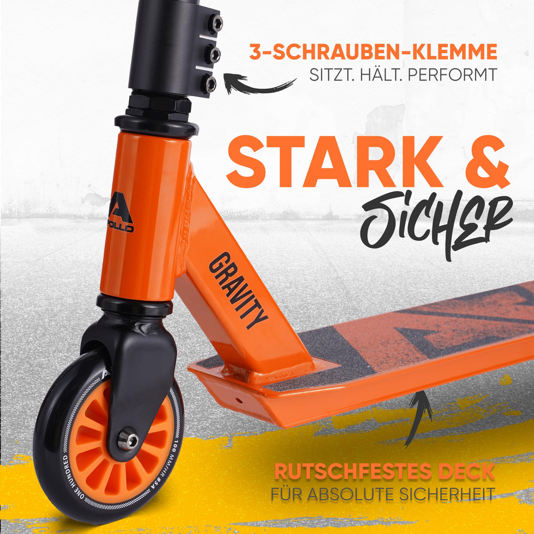 Stuntscooter Kinder Aluminium 100mm ABEC-9 ab 6 Jahren Orange - Bild 2