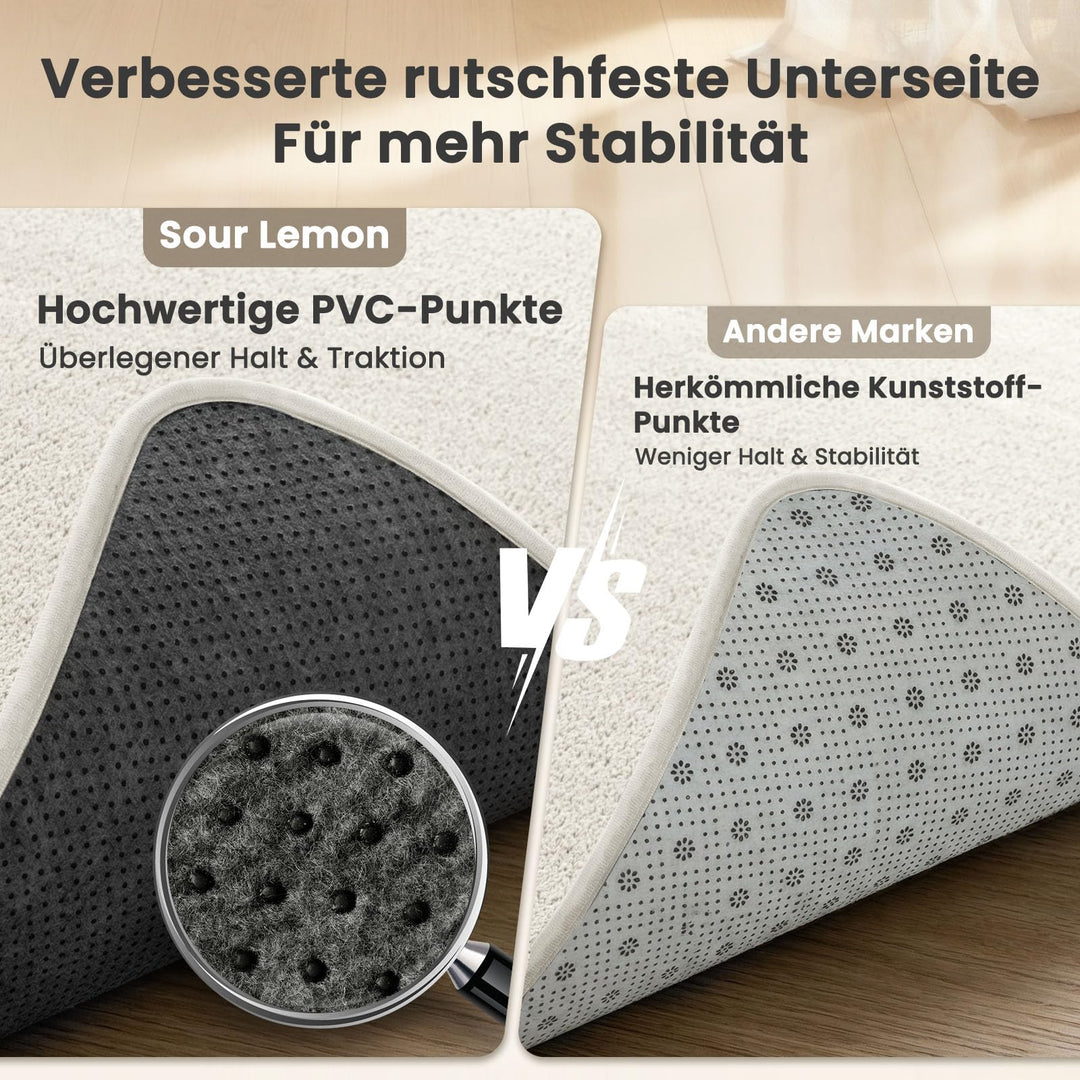 Flauschiger Hochflor Teppich Creme 200x300cm mit Rutschstopp - Bild 5