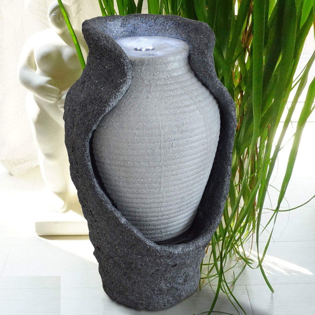 Gartenbrunnen Amphore Polyresin mit LED-Licht 33x33x53 cm Indoor/Outdoor