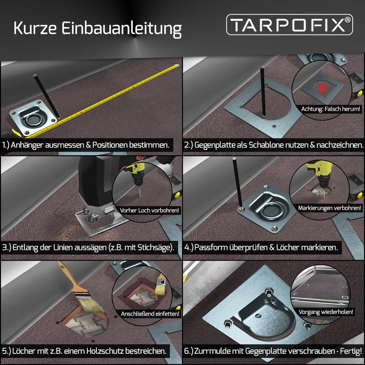 Zurrösen Anhänger Stahl verzinkt 800 daN mit Gegenplatten 6er-Set - Bild 6