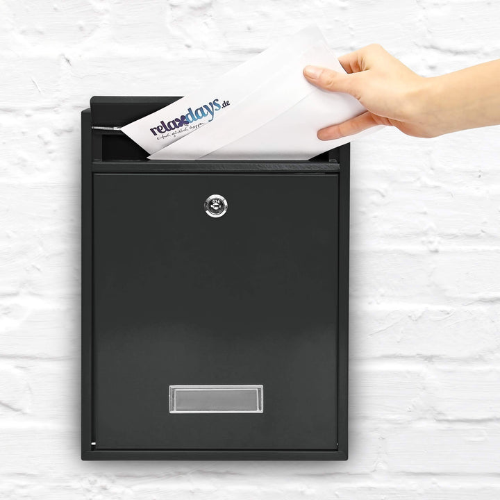 Briefkasten Metall mit Klapptür, Namensschild &amp; 2 Schlüsseln, schwarz - Bild 2