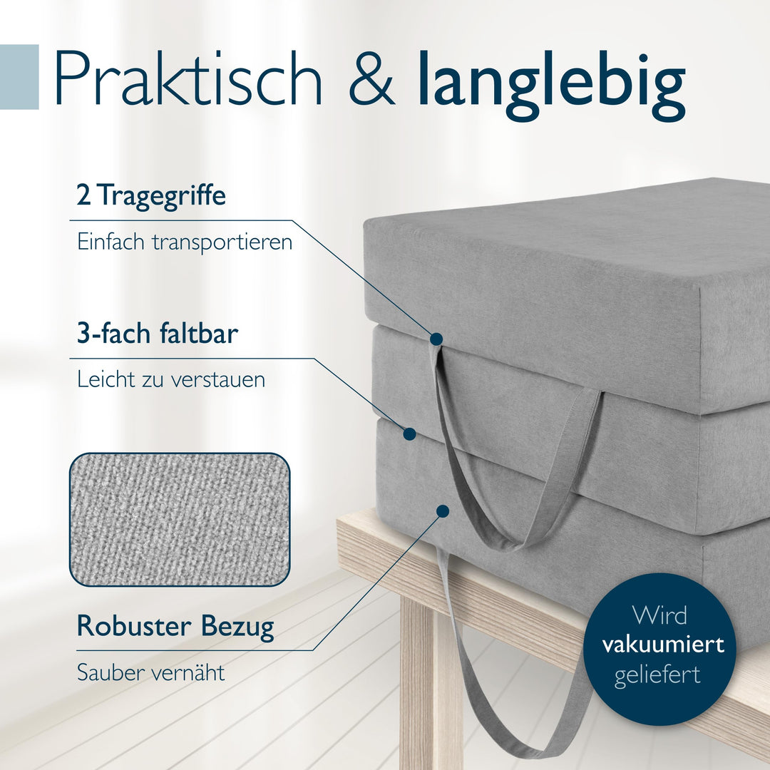 Klappmatratze faltbar 200x90 cm Visco-Schaum Härtegrad H3 mit Tasche - Bild 7