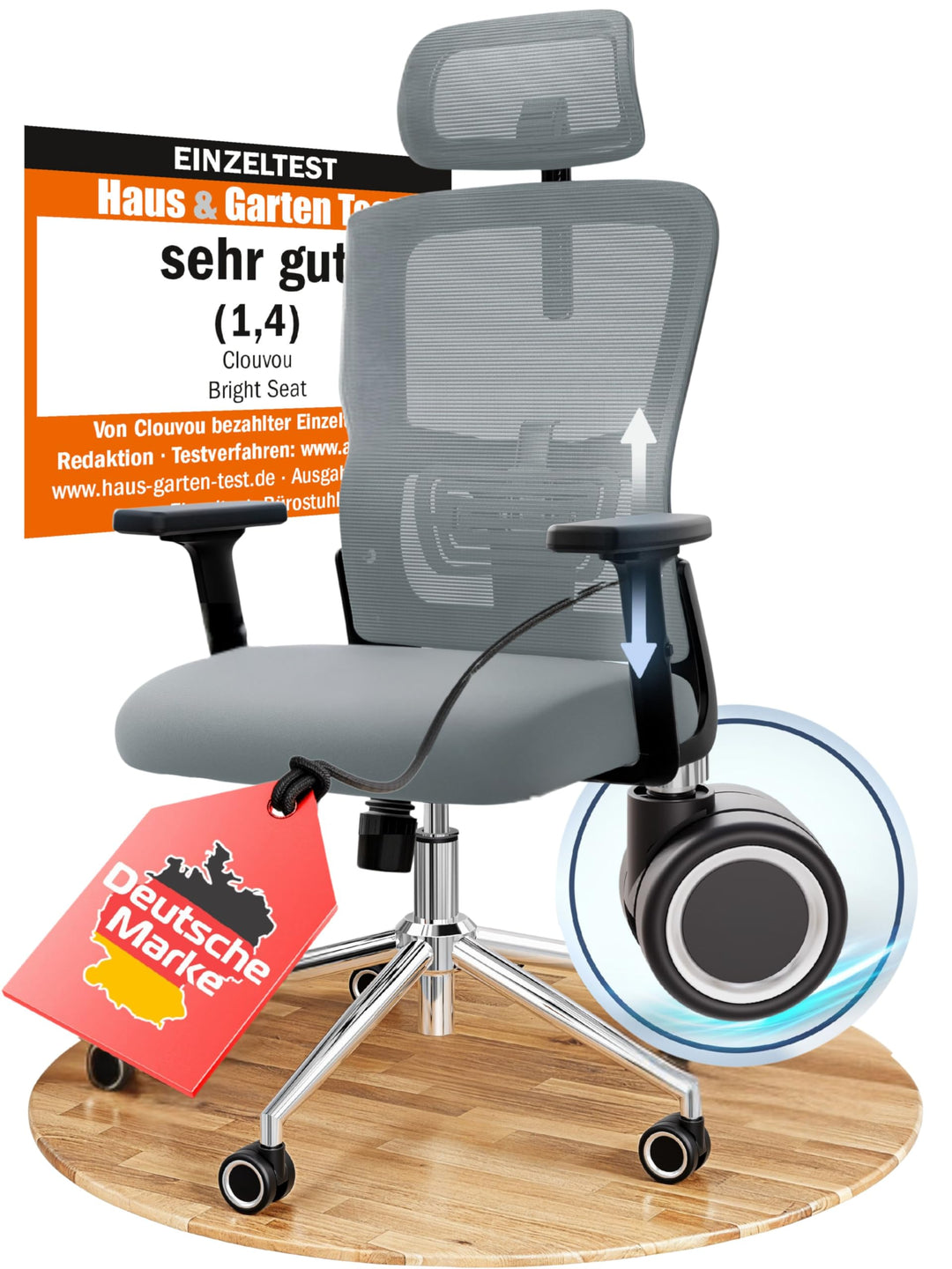 Bürostuhl Ergonomisch Mesh 150 kg bis 190 cm mit Lordosenstütze