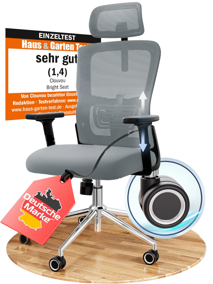 Bürostuhl Ergonomisch Mesh 150 kg bis 190 cm mit Lordosenstütze