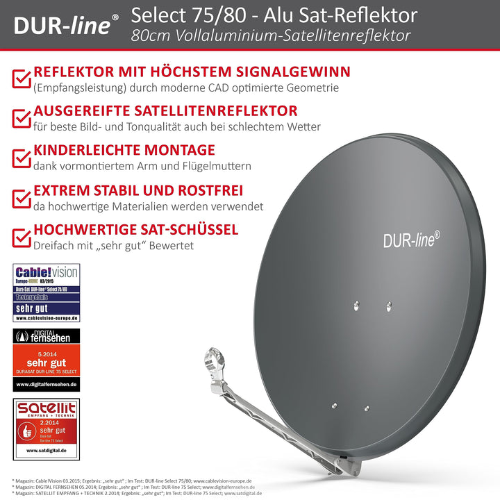Satellitenschüssel Aluminium 75x80cm Anthrazit mit LNB-Halterung - Bild 2