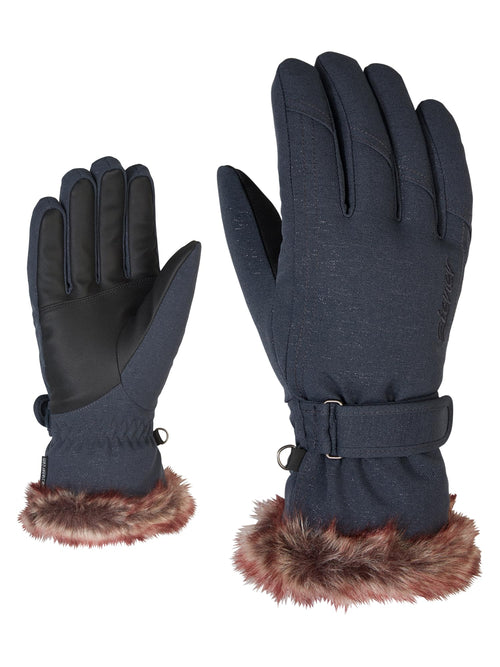 Damen Ski-Handschuhe warm gefüttert mit Kunstfellbündchen für Wintersport