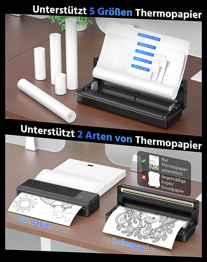 Thermodrucker A4 Bluetooth tragbar iOS Android 1500mAh Akku - Bild 2